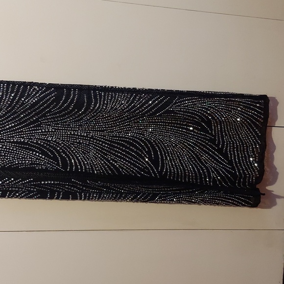 Banjul Black Semi Sheer One Shoulder Strap Gown with Silver Rhinestones Sz Small - Picture 4 of 16